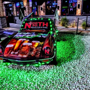a car decorated with neon lights