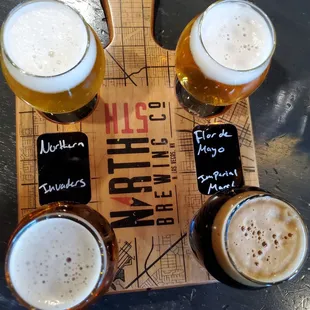 A beer flight (individually priced $2-$4)