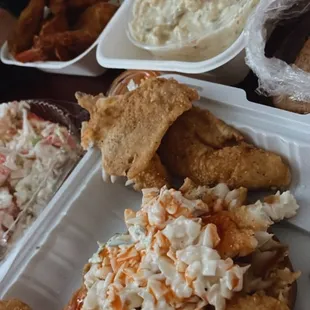 Whiting Entree, coleslaw, potato salad, fried shrimp, Steamed Shrimp, seafood salad