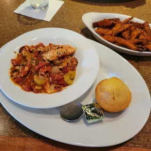 Jambalaya (half portion) with sweet potato fries on the side