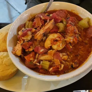 NEW ORLEANS JAMBALAYA came with two corn muffins.