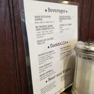 Drink menu