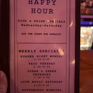 Happy hour menu