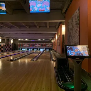 a bowling alley with bowling lanes