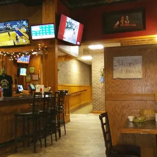 Inside corner booth facing bar