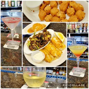 Raspberry Lemon Drop, Hot Pepper Cheese Balls, Bikini-tini, Chardonnay, Cod Dinner