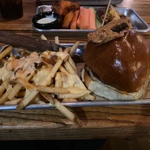 Burger with animal fries