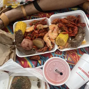 Crawfish, potato, shrimp, corn