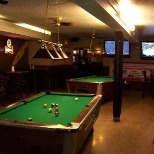 billiard tables and televisions