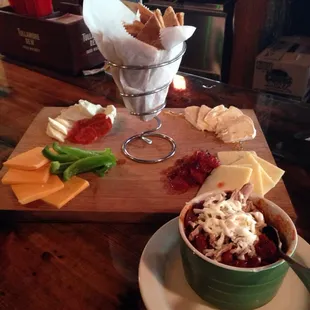 Cheese plate and chili. The cheese plate was outstanding, especially when paired with all the accompaniments they throw at.