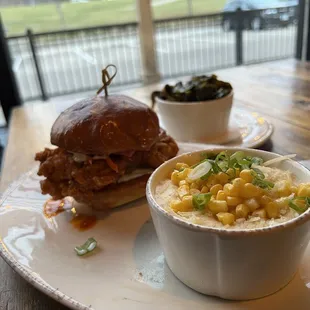 Tennessee Chicken Sandwich Collard Greens Cheese Grits