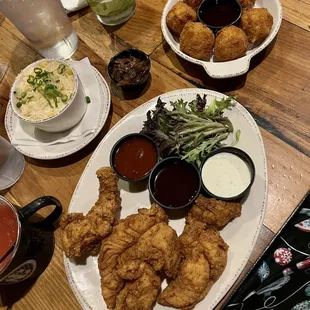 Chicken Strips, Cheese Grits and Mac &amp; Cheese Balls