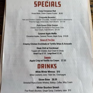 Specials Menu