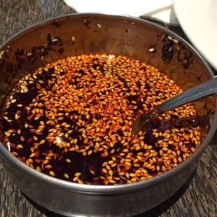 Special chili-sesame seed hot sauce infused with spices (mild, not spicy)