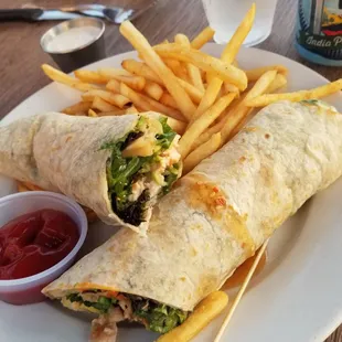 Asian chicken wrap, with fries
