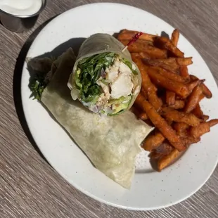 Caesar Salad Wrap and sweet potato fries