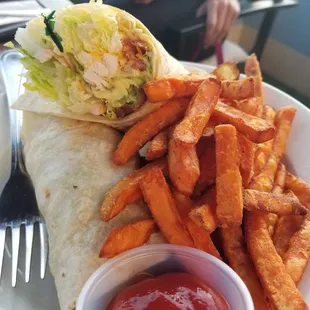 Chicken  Wrap, with sweet potato fries