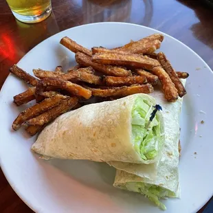 Caesar Salad Wrap + Sweet Potato Fries
