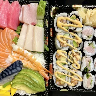 Chirashi / Spicy Salmon Roll / Yellow Tail Scallion Roll