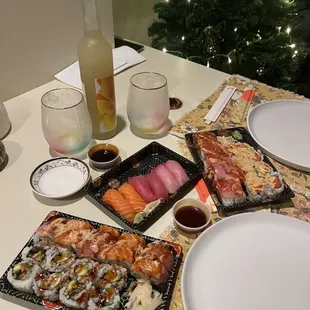 a variety of sushi dishes