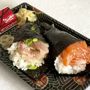 Yellowtail Scallion Hand Roll / Salmon Hand Roll