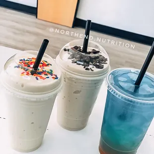 three drinks with sprinkles