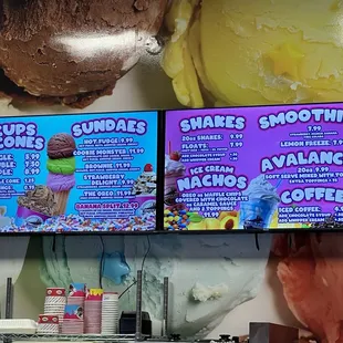 Ice cream menu