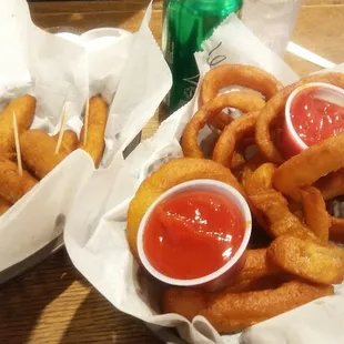 Fried pickles &amp; onion rings.