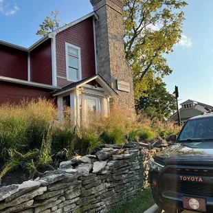 a truck parked in front of a house