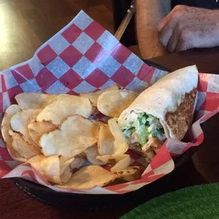 Turkey wrap with homemade chips.  I could eat those chips aaaaaall day long.