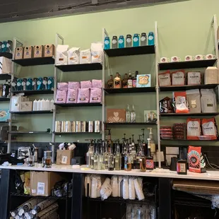shelves of coffee and donuts
