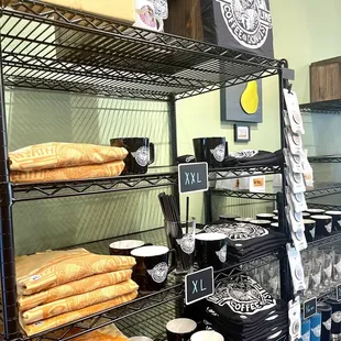 shelves of coffee and donuts