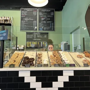 Doughnut counter at noon on a Saturday