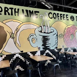 Interior is spacious with lots of seating, and there's some seating outside