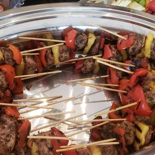 skewers of meat and vegetables
