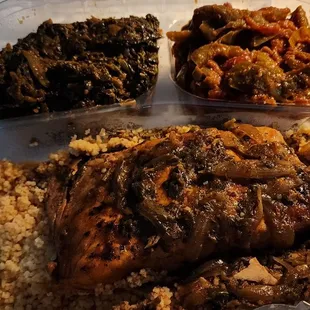 Fish (salmon) spinach, &amp; bell peppers