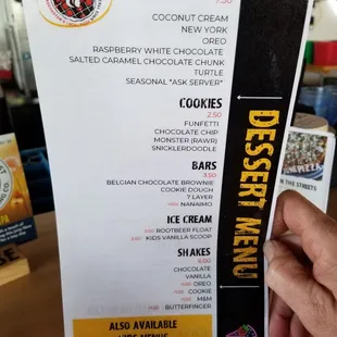 Dessert menu