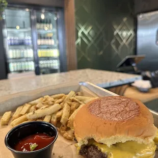 cheeseburger and fries