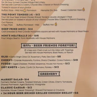 Other side of the menu sheet