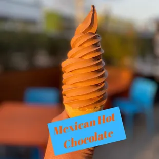 an ice cream cone with a blue sign