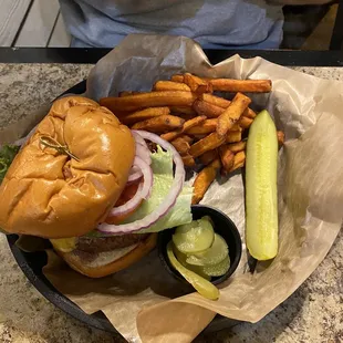 a burger and french fries