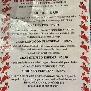 Special extra menu for Fridays
