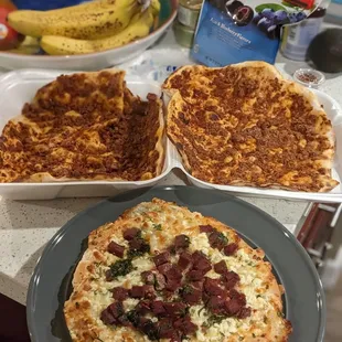 lahm bi ajeen and some egg pie
