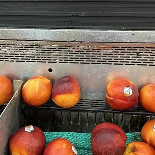 peaches in a grocery store