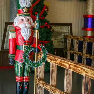 The nutcracker inside the entrance of the North Pole Adventure.