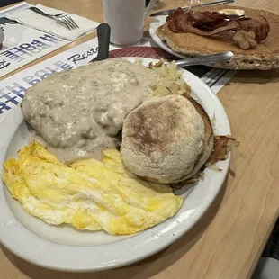 Country fired steak special and oatmeal pancake!