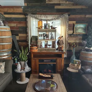 living room with wine barrels
