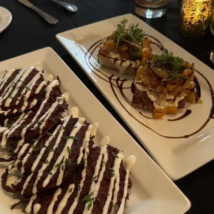 Beet Potato Cakes &amp; Squash with Apple Bruschetta apps