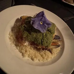 Halibut over couscous