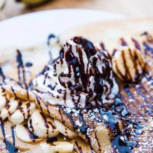 Buttercup crepe- peanut butter Nutella chocolate whip cream and ice cream if wanted!